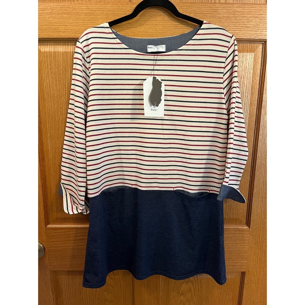 Nautical French Girl Style Mixed Media ColorBlock Mini Dress L TunicPullover NWT
